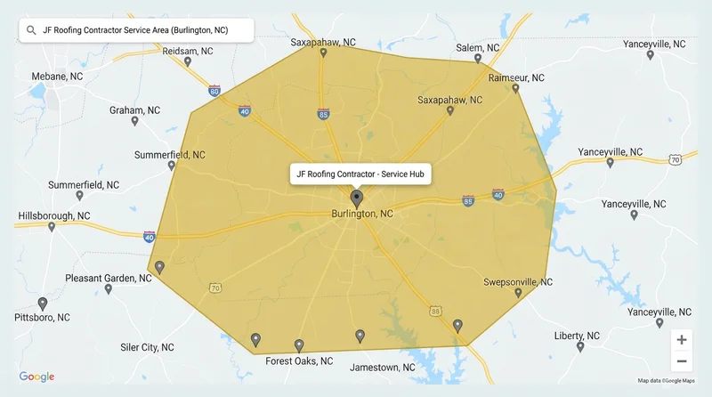 Service Area Map for JF Roofing Contractor